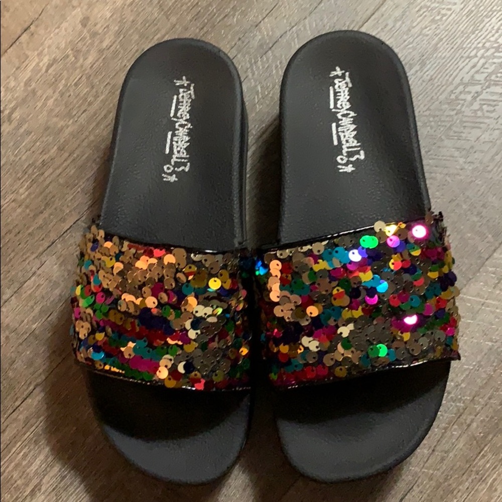 Jeffrey Campbell sequined pool slides